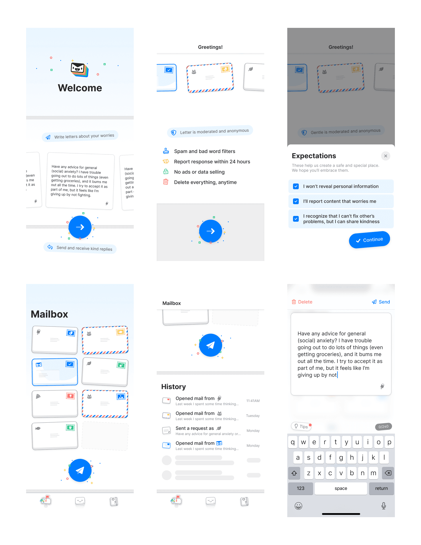 Figma Prototype Screens of Letter App